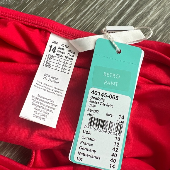NWT SEAFOLLY CHILLI RUCHED SIDE RETRO BOTTOM SIZE US10 - Picture 8 of 8